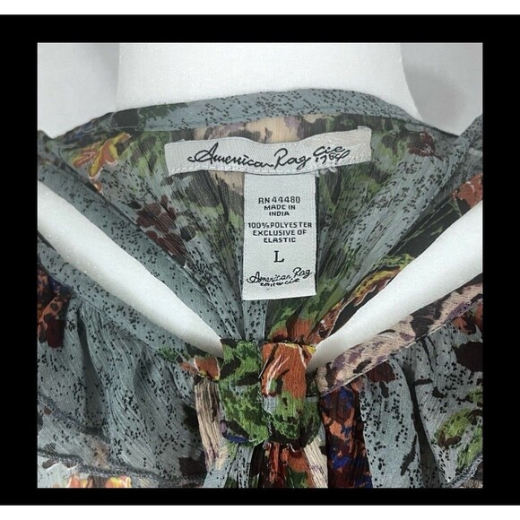American Rag Sz. Large Sleeveless Floral Chiffon Ruffle Collared Blouse - Picture 5 of 5